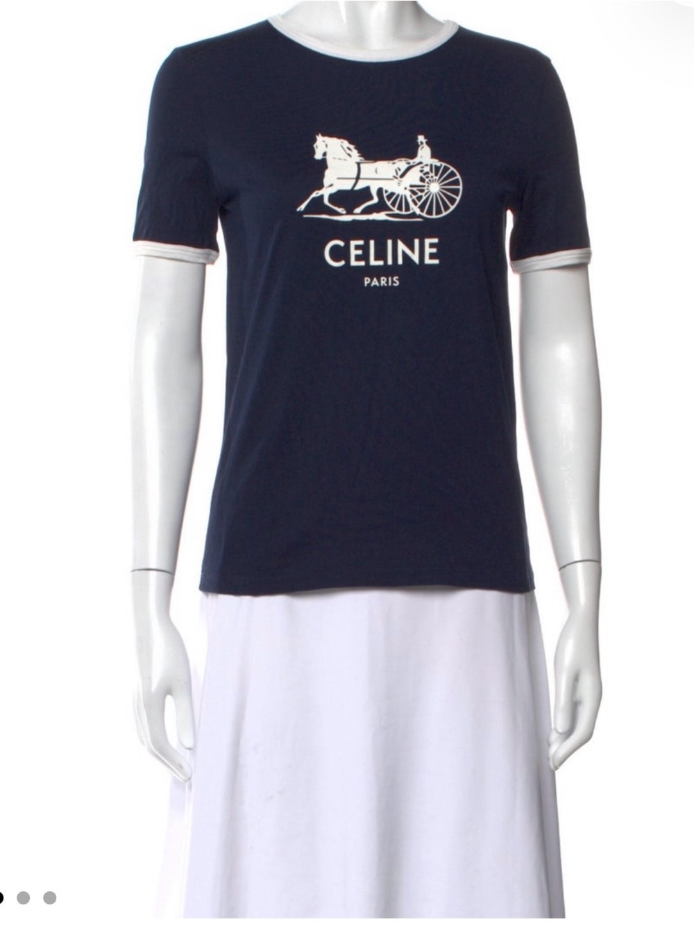 CELINE Paris Navy Logo Short-Sleeve Women's Tee size small